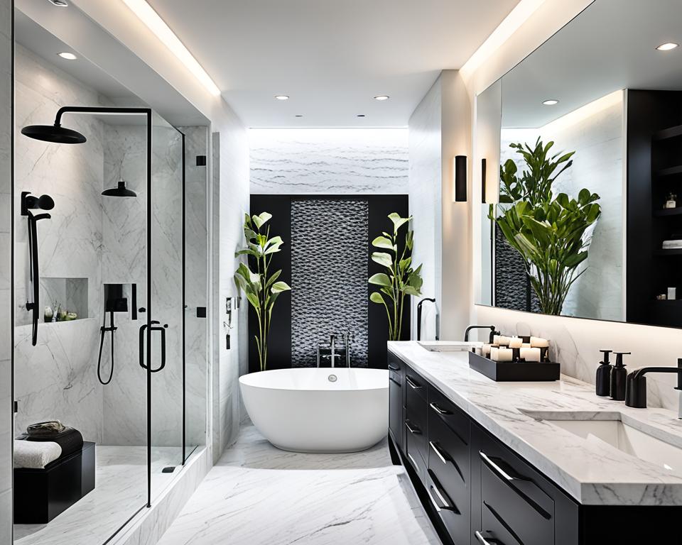 black and white spa bathroom