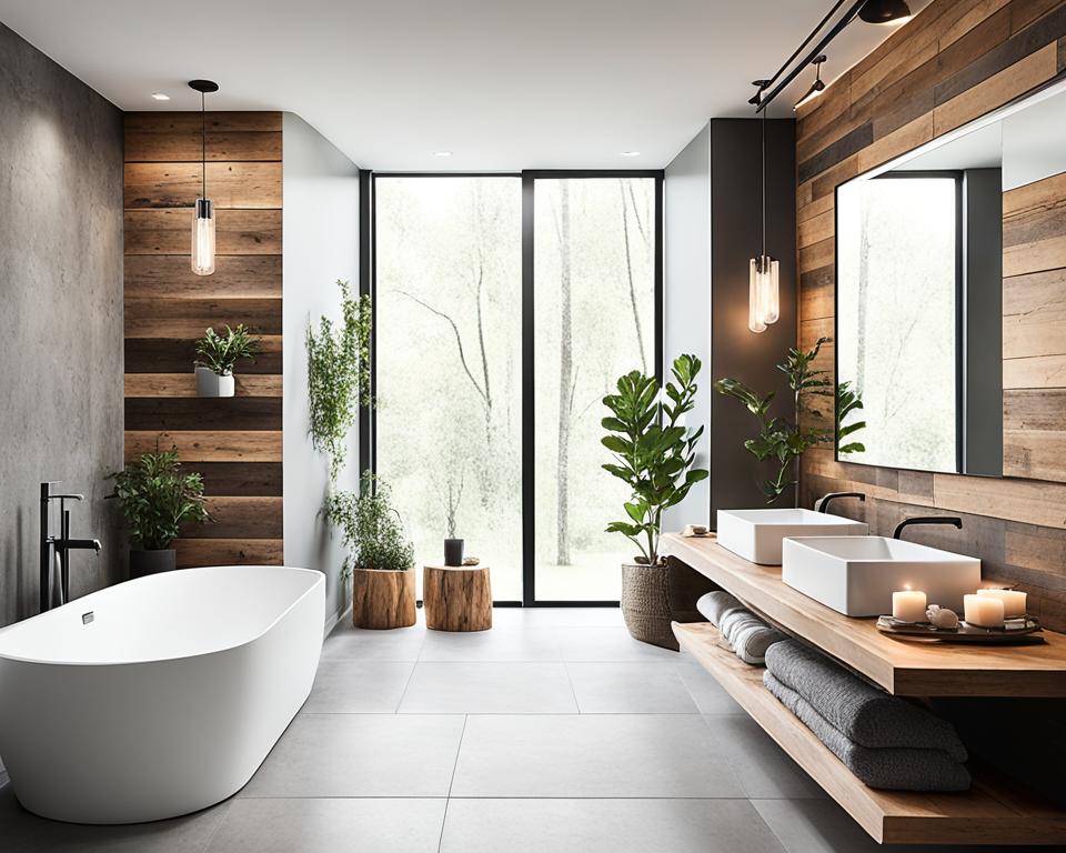 clean lines in rustic modern bathroom