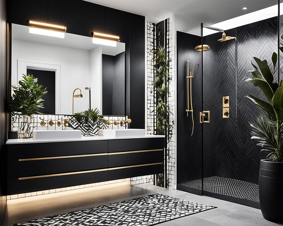 contrasting elements in black bathrooms