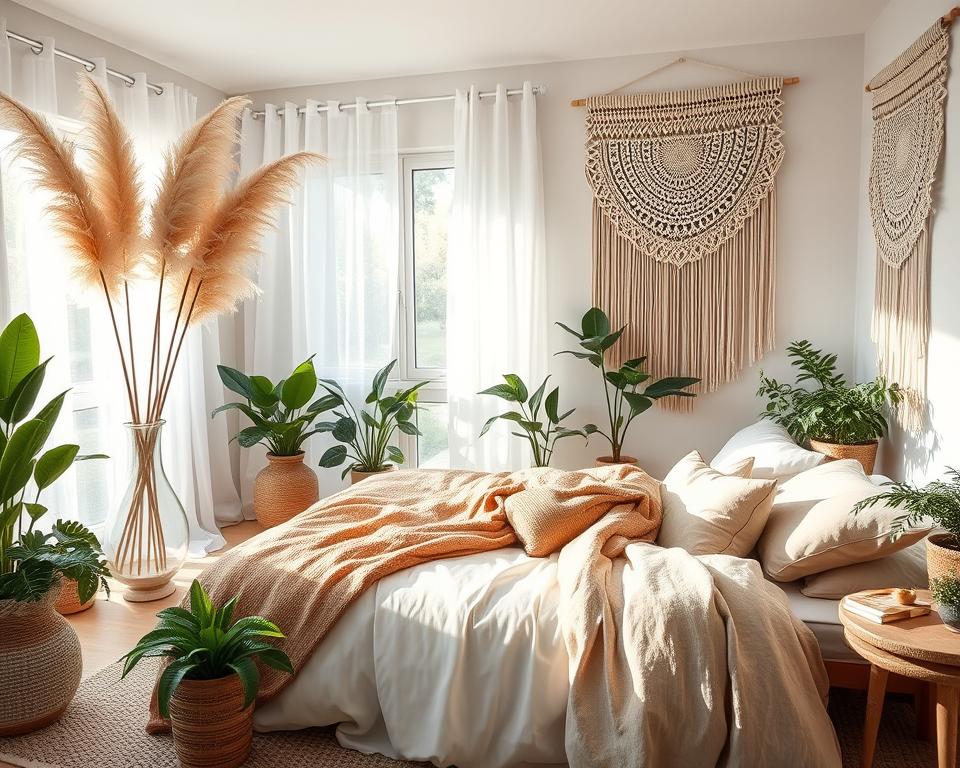 boho pampas grass bedroom