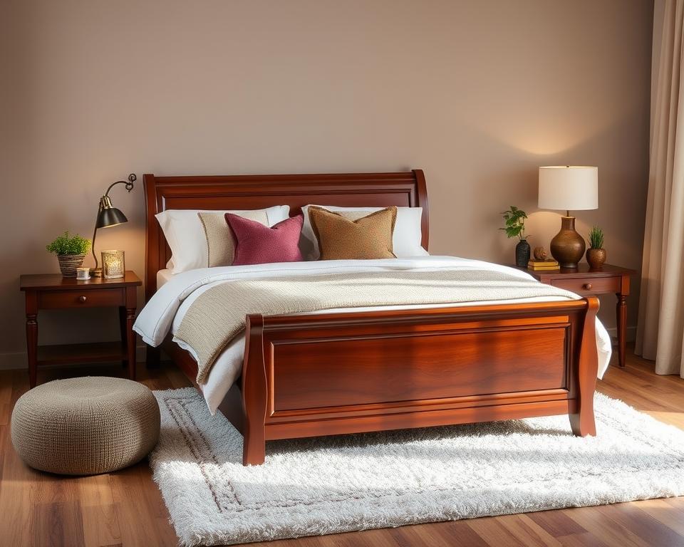 Cozy Cherry Sleigh Bed Decor Bedroom Ideas
